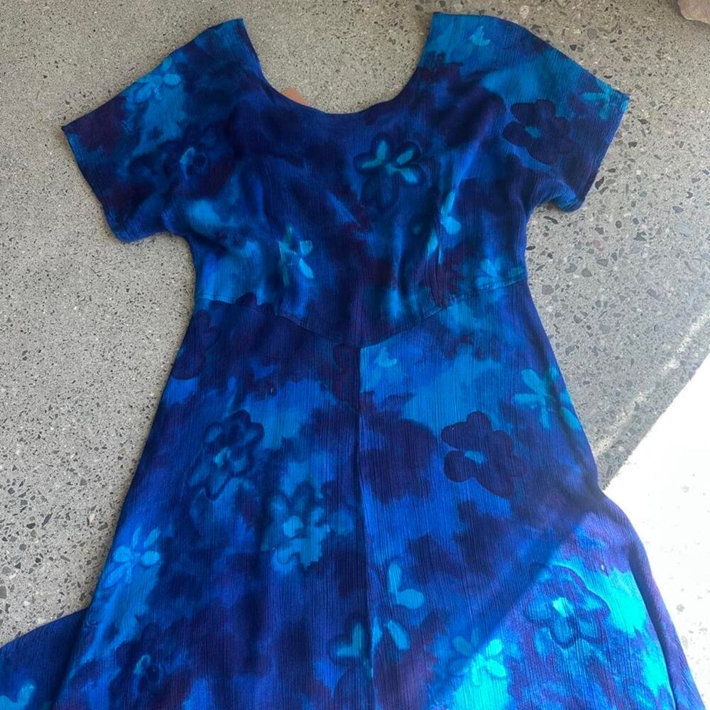 Vintage Rabbit Rabbit Rabbit Designs Blue Floral Maxi Dress Size 12 summer - Picture 3 of 3